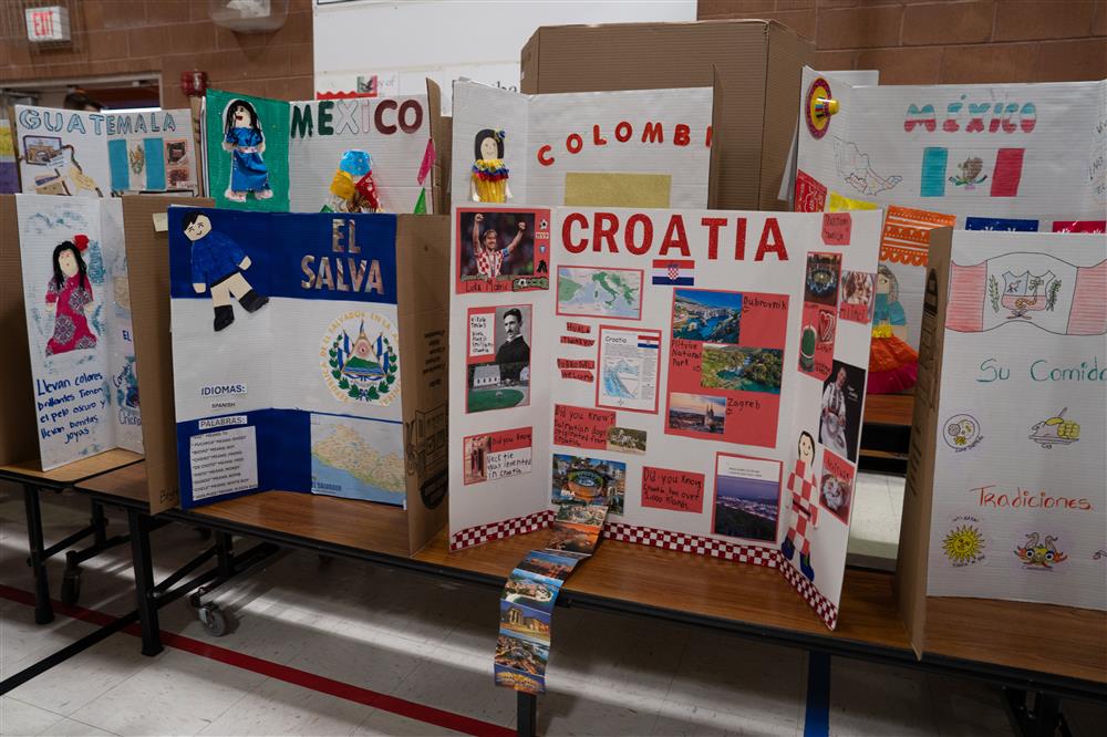 Students celebrate their diverse cultures and backgrounds during Bologna Elementary School's Celebration of Nations assembly.